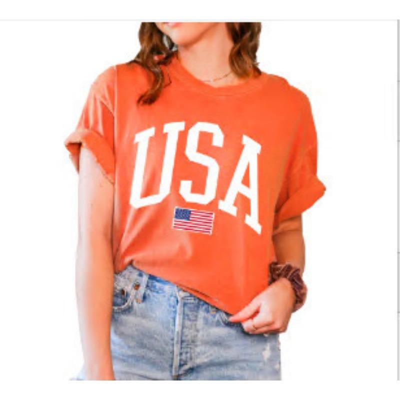 

Футболка свободного покроя с короткими рукавами из чистого хлопка с принтом в честь Дня независимости 4 июля XXXL оранжевый