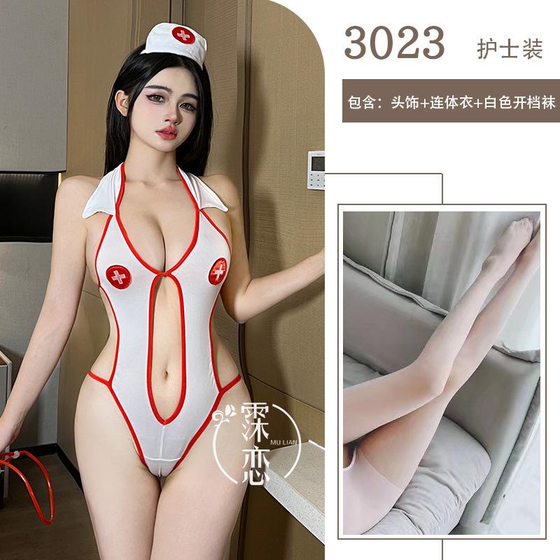 Sex Underwear Uniform Temptation Neck Show Breast Free Siamese Nurse Cosplay Sexy Sex Clothes