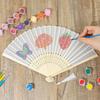 White Folding Hand Fan, Chinese Handheld Fan with Tassel Wooden Charming, DIY Blank Paper Fan Elegant Vintage Retro Style for Women Dance Party Home,