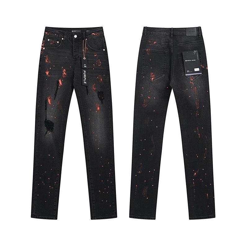 Purple Brand Ink Printing Meichao High Street Retro Ripped Casual Trend Denim Horn Pants Small Feet