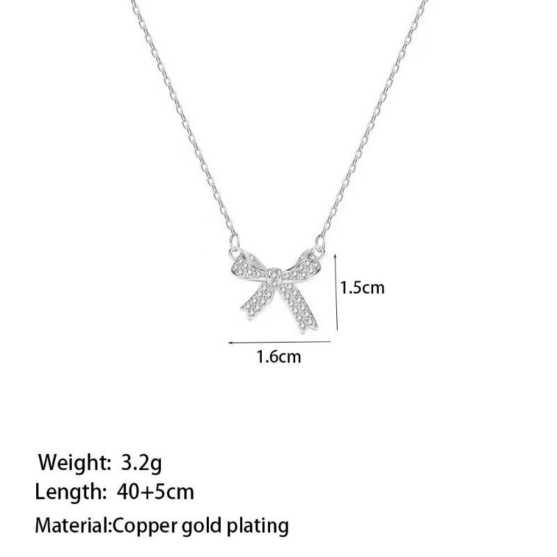 Delicate Bow Pendant Necklace Sparkling Cubic Zirconia Durable Chain Perfect For Ladies Daily Wear Gift