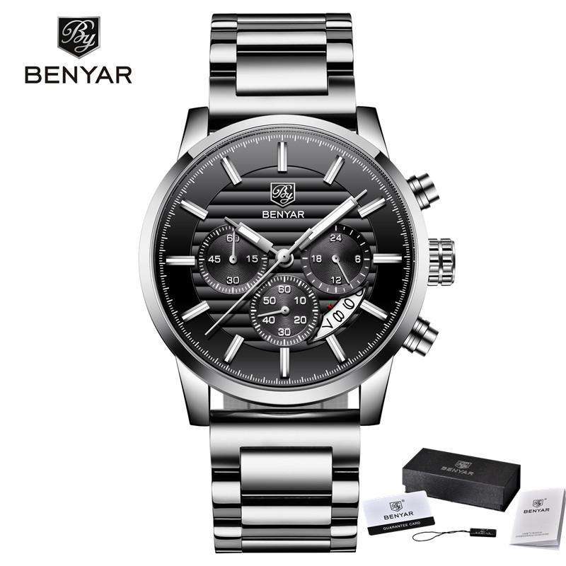 BENYAR Watches Men Top Luxury Brand Chronograph Sport Man Watch Military Leather Clock Quartz Wristwatch Relogio Masculino 5104