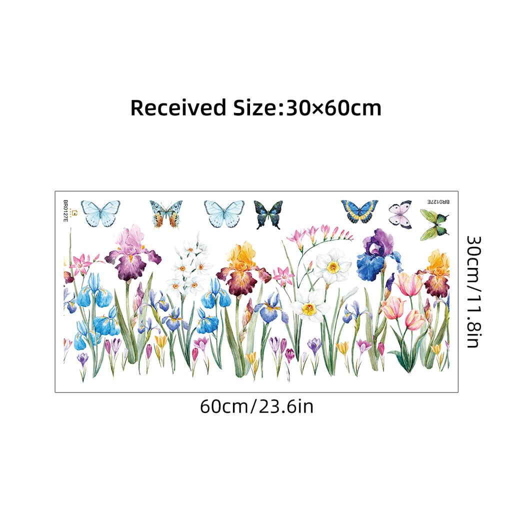1Pc Watercolour Flower Butterflies Wall Stickers Children's Room Decor Home Essentials Bedroom Decoration Living Room Wall Decal