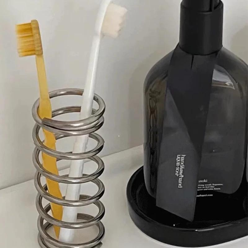 1pcsSpring Stainless Steel Cylindrical Toothbrush Stand Toothpaste Holder Shelves Storage Organizer Kitchen Bathroom Accessories