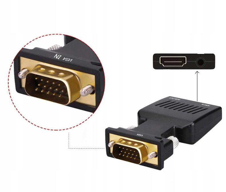 Przejściówka Vga Na Hdmi Konwerter Adapter D-Sub Do Full Hd + Dźwięk Audio