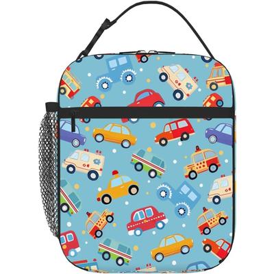 Kids Lunch Bag Childish Cars Trucks Insulated Lunch Bags For Boys Girls Back To School, Reusable Thermal Cooler Lunch Box Tote