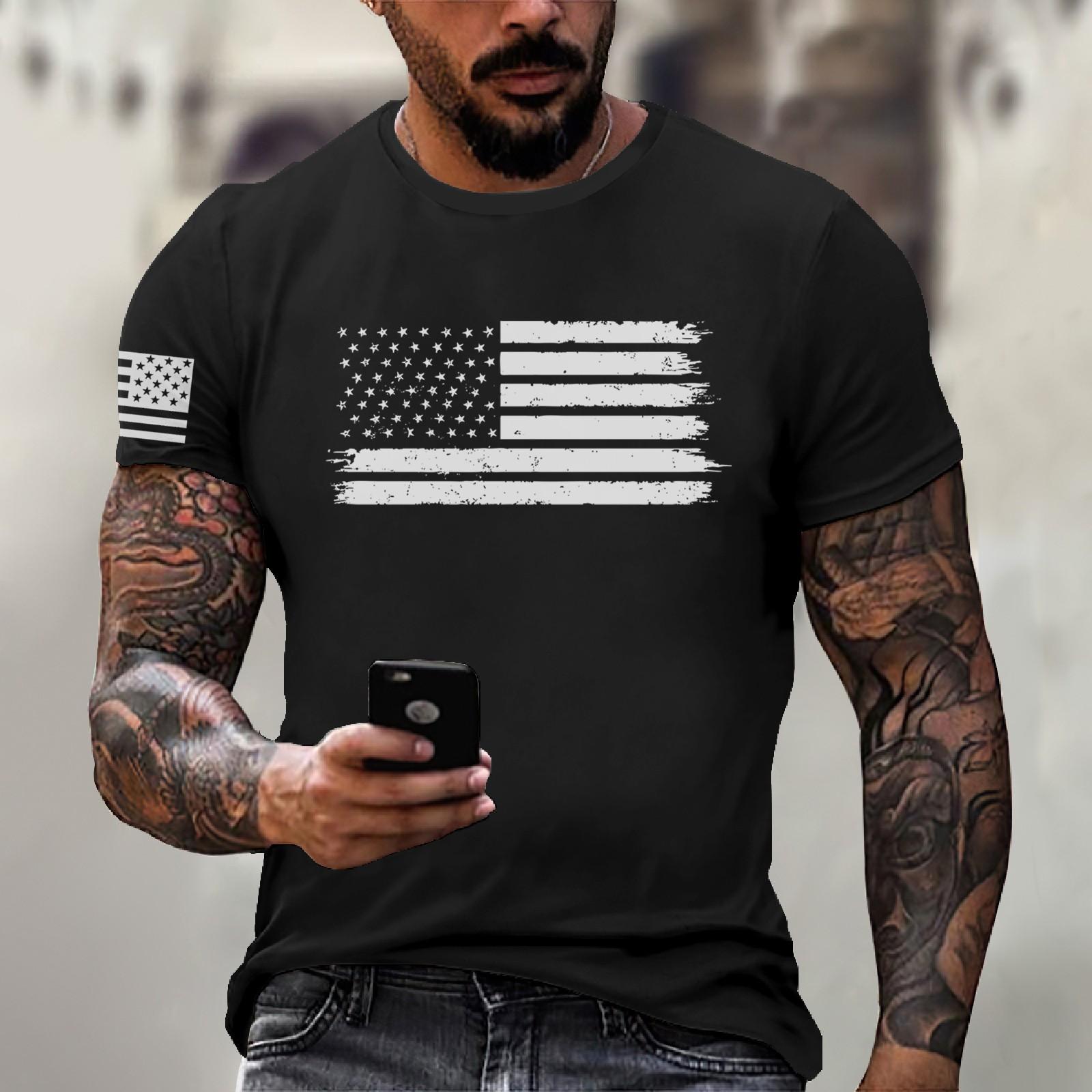 

Мужская модная повседневная футболка с коротким рукавом и круглым вырезом с надписью «День независимости» XXXL чёрный