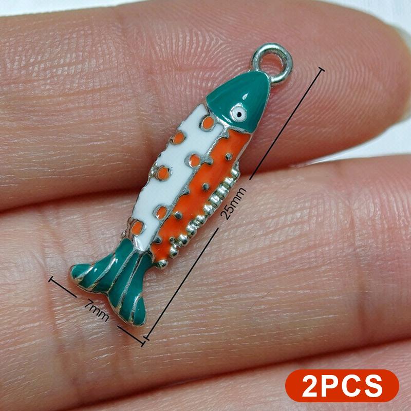 2Pcs Colorful Enamel Fish Charms Cute Design Perfect For Diy Jewelry Making Necklace Bracelet Earring Crafts