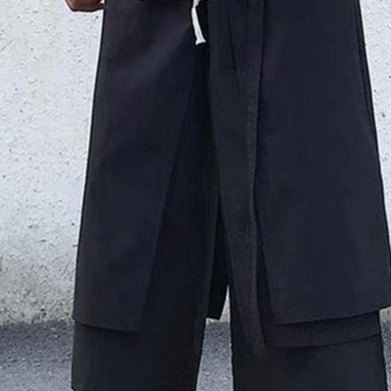 Yousheng Men's Loose Fit Pants Hip-Hop Wide Leg Pants with Pockets Casual Black Layered Pants for Everyday Wear Street