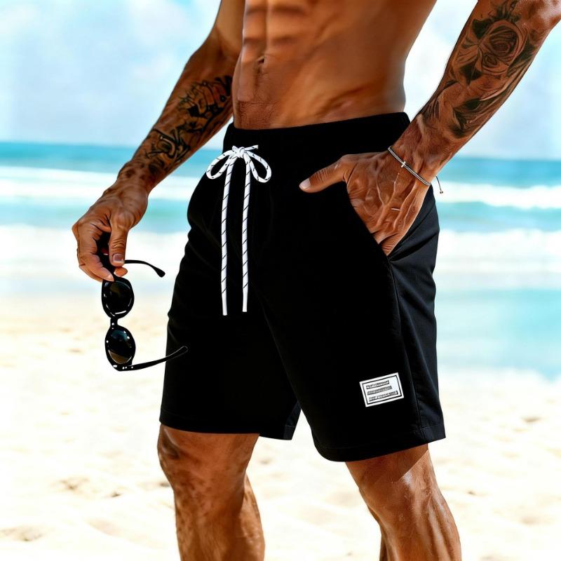 

Shorts Sports Casual Drawstring Pockets Solid Color Breathable Mid-length Pants S чёрный