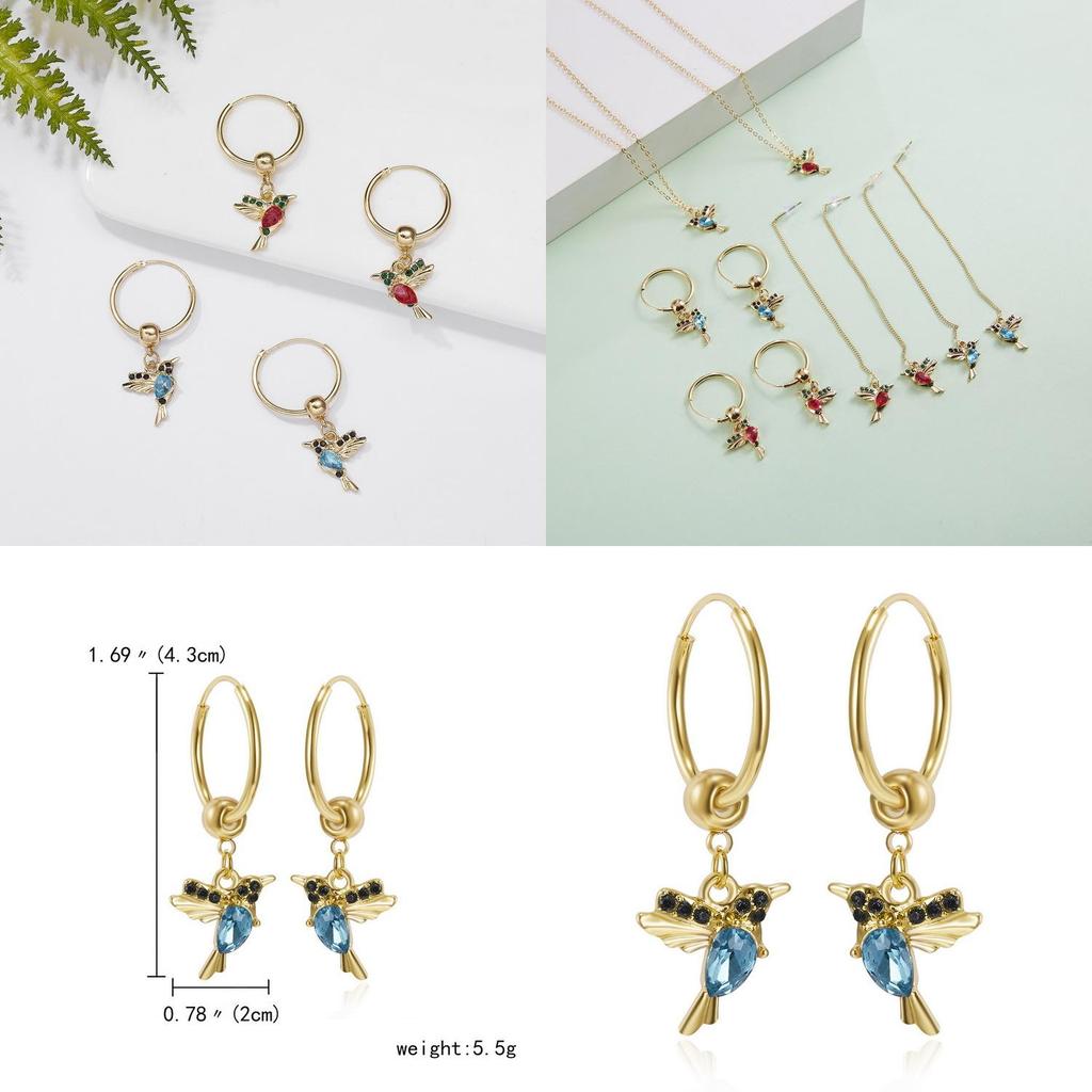 Hummingbird Animal Earrings Alloy Water Drilling Vintage Hoop For Teens