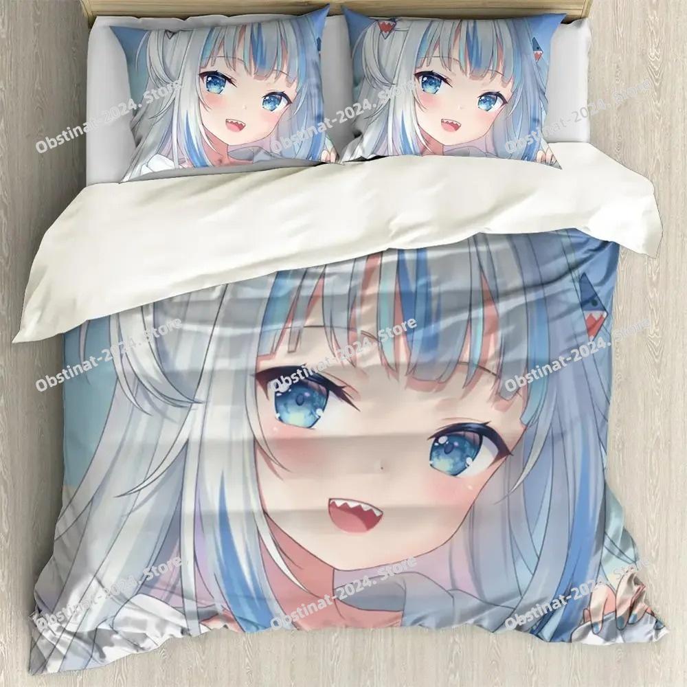 Anime Hololive EN Gawr Gura Bedding Set Printed Bed Set Duvet Cover Sheet Pillowcase Bed Soft Quilt Cover Full Queen King Size
