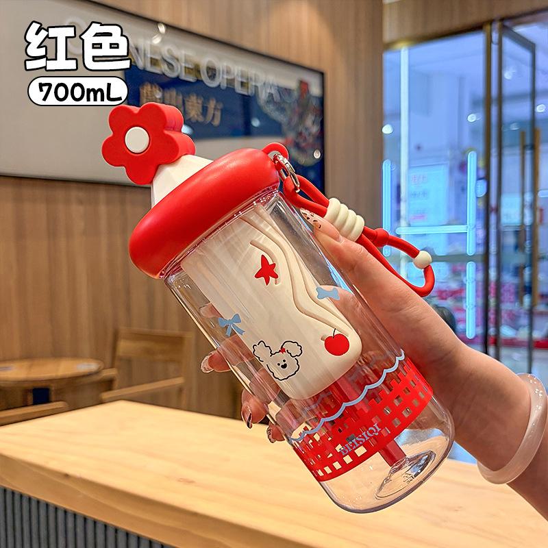 Water bottle summer accompanying plastic cup large capacity food grade cute water cup female high value high temperature resistant portable straw cup