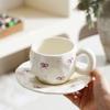 Embossed bow underglaze ceramic coffee cup and saucer set cute water cup with tray