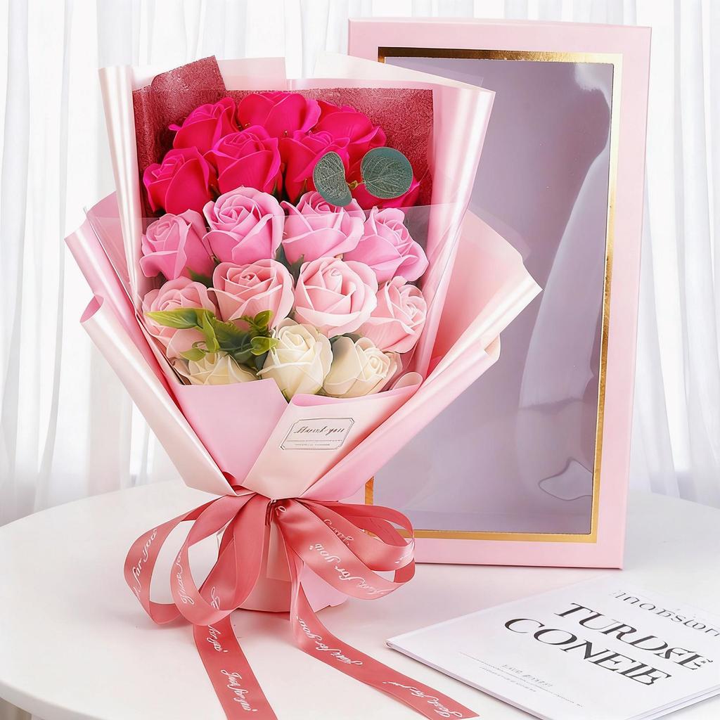 Soap Flower Bouquet Gift Box with 18 Roses - Perfect for Graduation or Valentine's Day