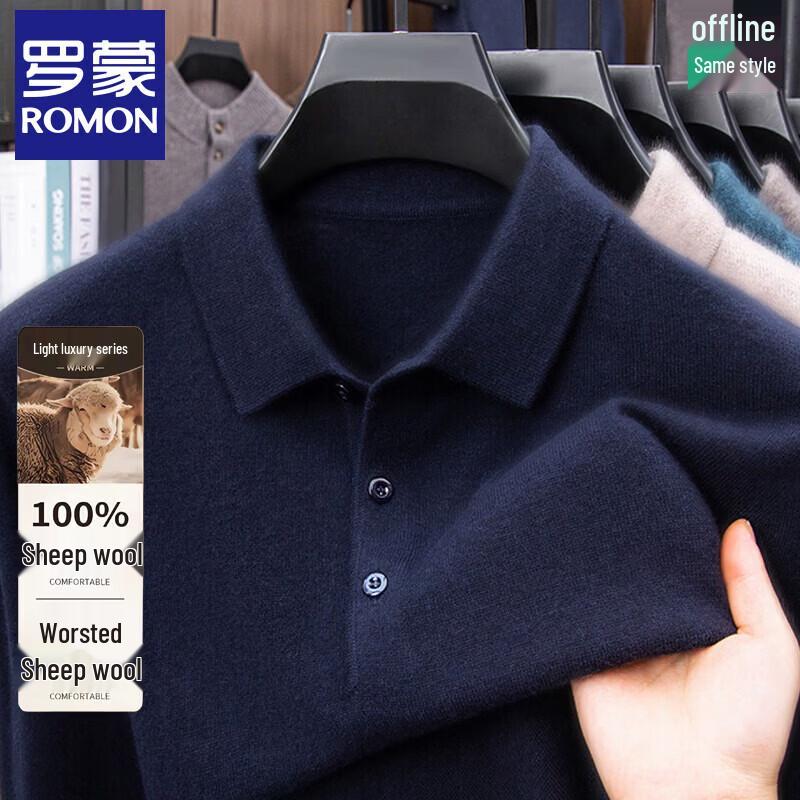 Romon Men s 100% Pure Wool Turn-down Collar Sweater 3XL