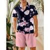 Conjunto de Camisa Estilo Hawaiano para Hombre - Conjunto de Dos Piezas con Camisa de Manga Corta con Estampado 3D y Pantalones Cortos para Hombre