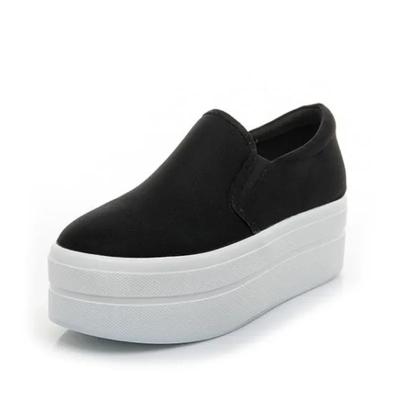 6CM Denim Plateau Keilabsatz Herbst Elastische Hohe Marke Klobige Sneaker Mode Lässig Frühling Slipper Schwarz Weiß Schuhe 2024