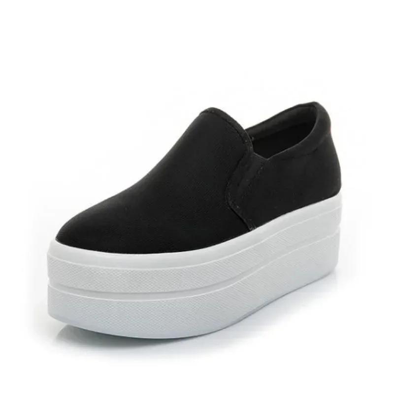 6CM Denim Platform Wedge Autumn Elastic High Brand Chunky Sneakers Fashion Casual Spring Slip on Black White Shoes 2024