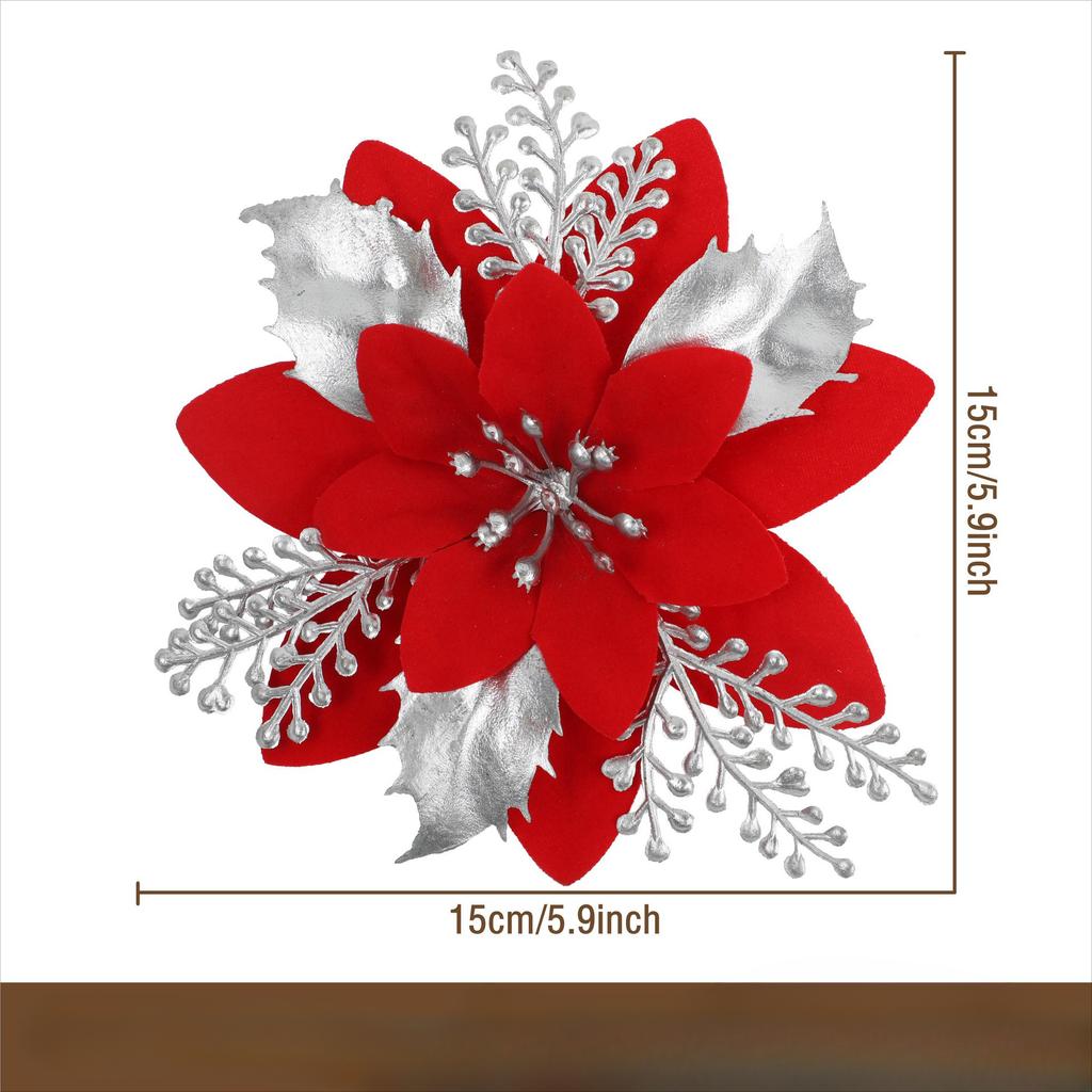 Vánoční simulace Zlatý květ v prášku Vánoční přívěšek na stromeček Diy girlanda Zlaté a stříbrné doplňky k falešným květinovým dekoracím