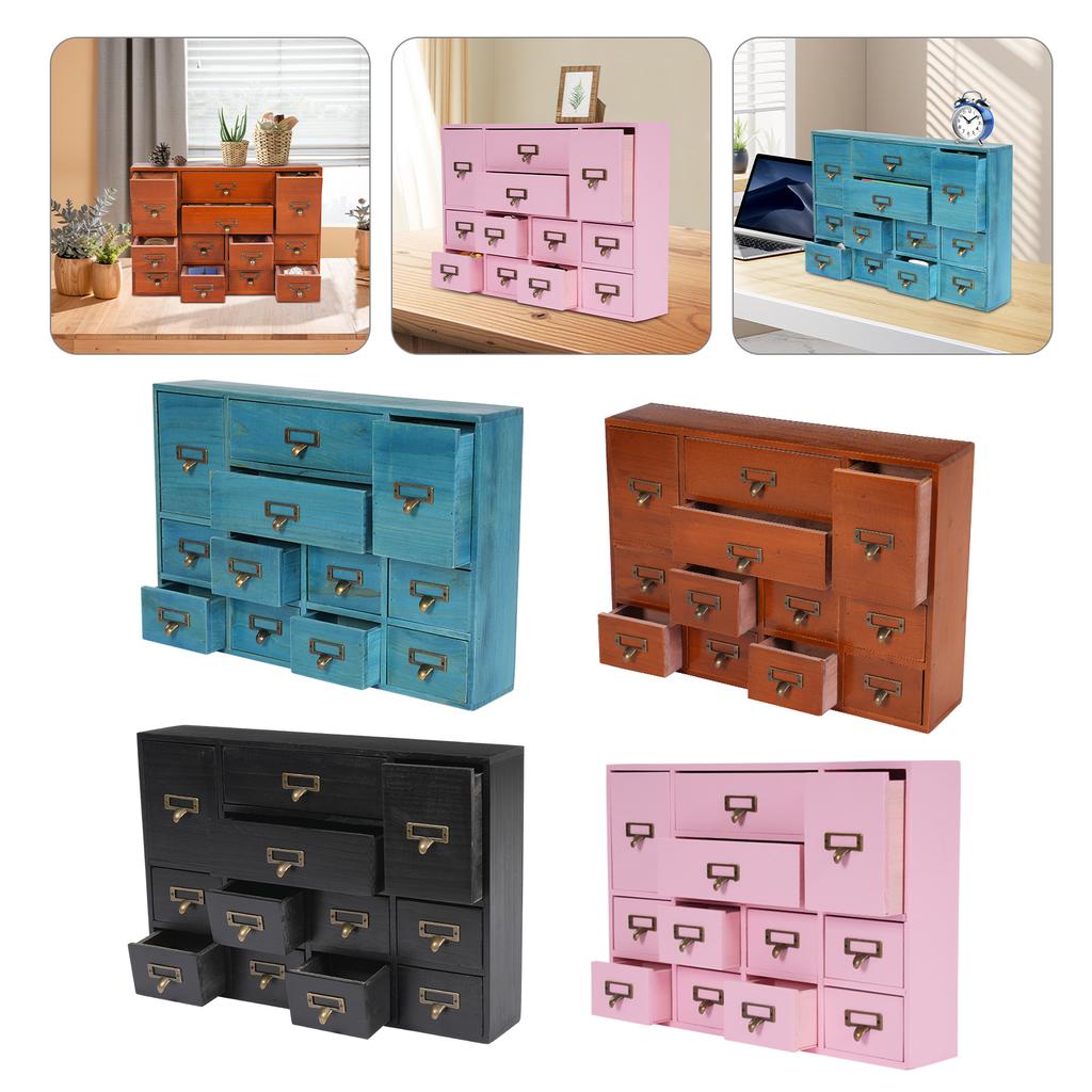 12 Drawers Storage Box,Brown/Black/Pink/Blue Rectangular Drawers Organizer Tabletop 51*10*35cm for Home,Office