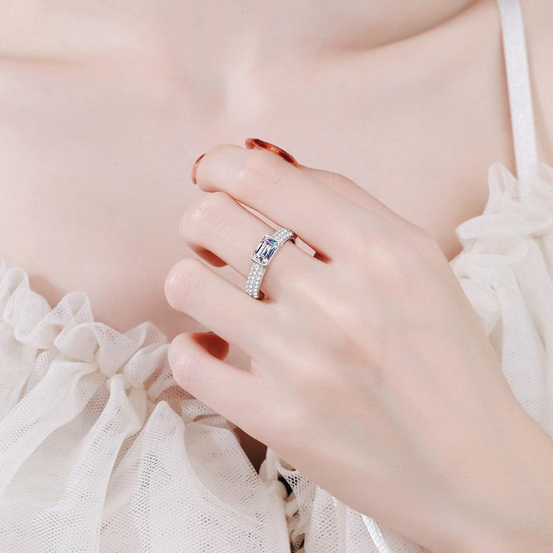 Inel pătrat cu diamant real moissanit, 1CT, tăiat cu smarald radiant, argint S925 pur pentru femei, bijuterii fine de nuntă
