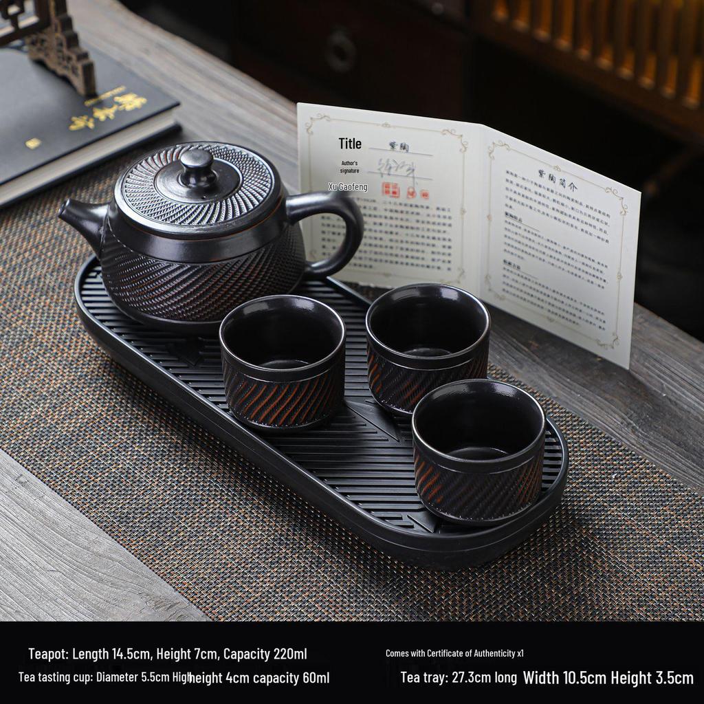 Purple Clay Kung Fu Teapot Set: Includes One Teapot, Six Cups, and Tray - Luxurious Retro Design for Home Tea Brewing