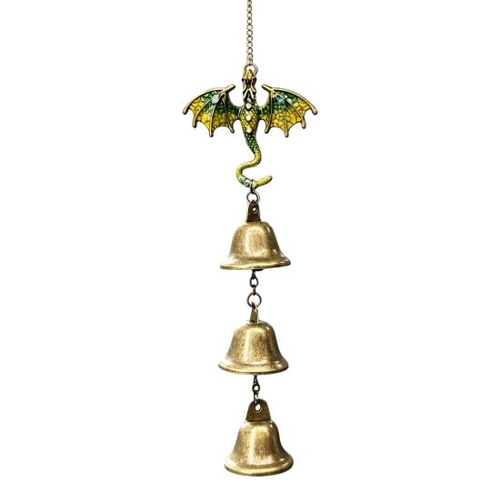 Traditional Gift Retro Dragon Hanging Bells, Metal Flying Wind Chime, Rustic Entrance Door Fantasy Outdoor Garden Ornament for Patio Porch Yard