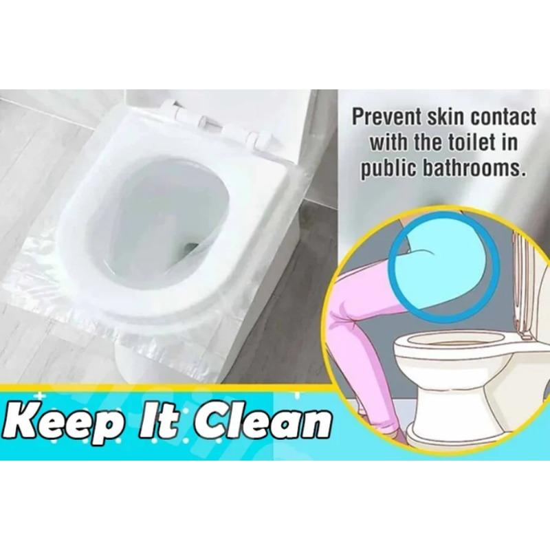 50 Stück Einweg-Toilettensitzbezüge aus Kunststoff, wasserdicht und rutschfest, einzeln verpackt, für unterwegs, Toilettensitzschutz