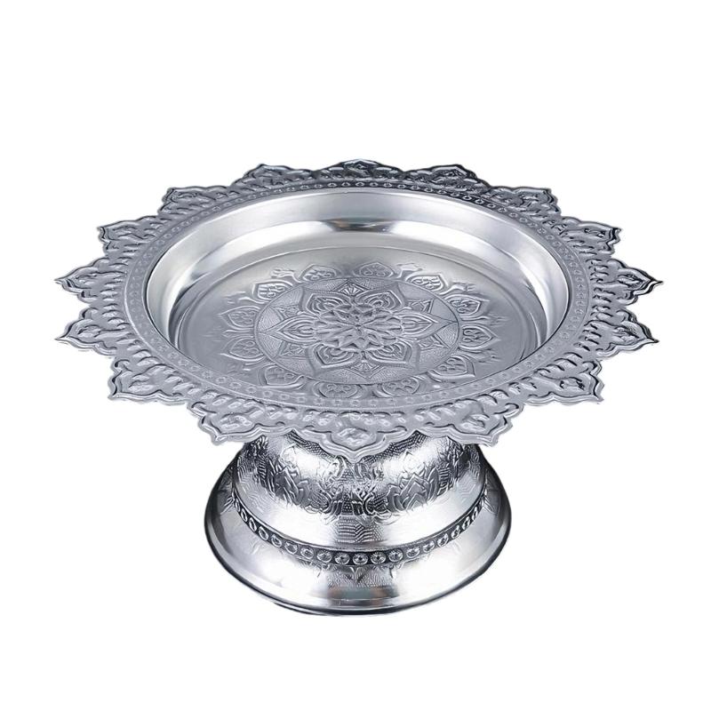 Decorative Alloy Offering Plate with Ornamental Pattern Tall for Religious Ceremonies Home Decoration Highlight