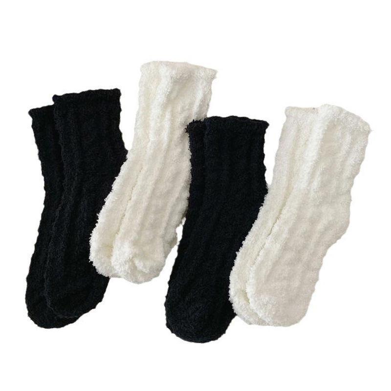 5 Pairs of Women's Winter Velvet and Thick Twist Solid Color Floor Socks