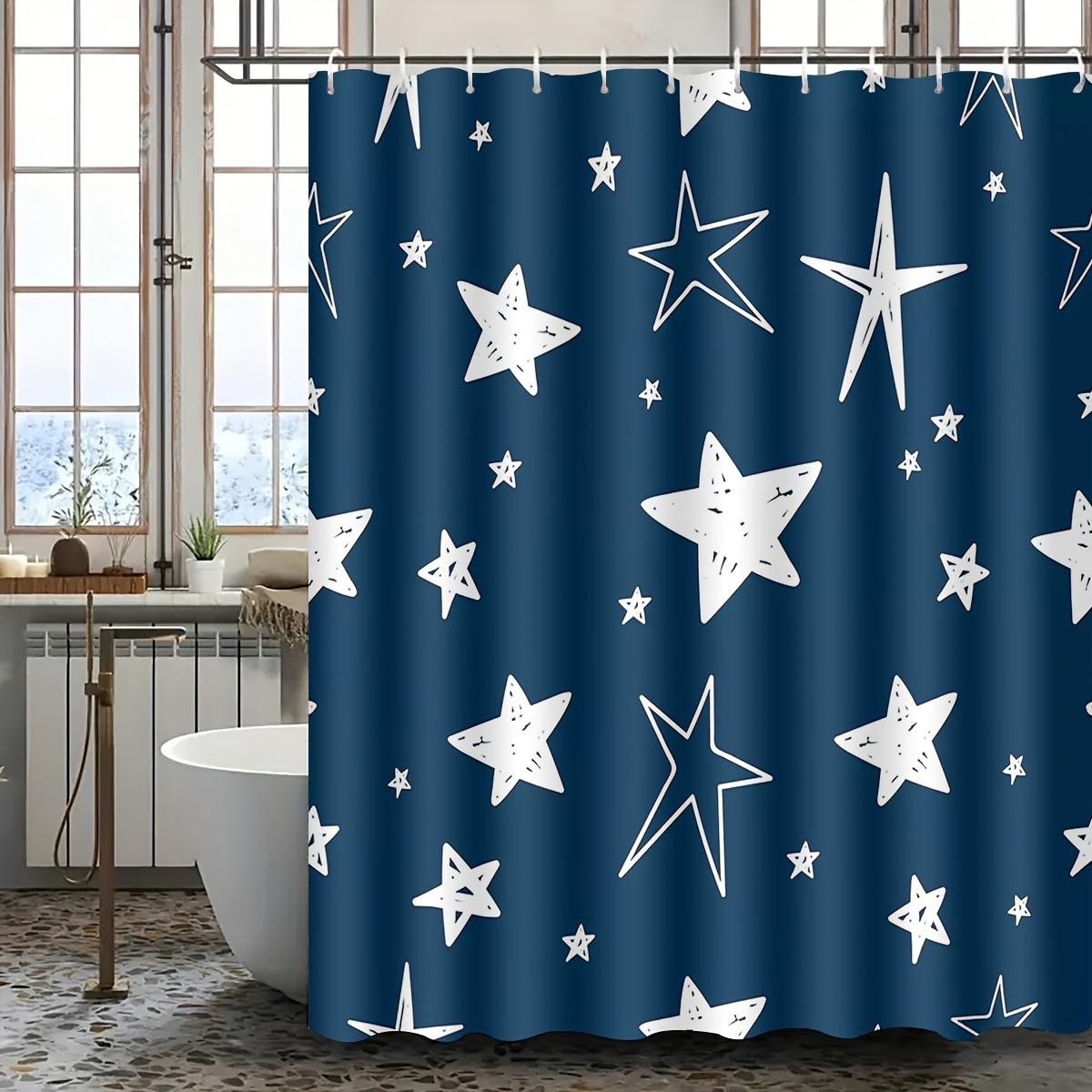 

White Stars on Navy Blue Shower Curtain Geometric Design Waterproof Bath Decor Elegant Cosmic Bathroom Curtains 90x180CM