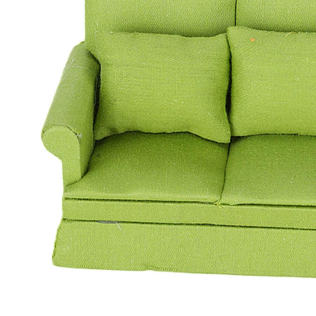 1:12 Doll House Mini Sofa with 3pcs Pillow Living Room Furniture Wooden Doll House Decoration AccessoriesGreen
