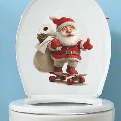 Autocollant de Toilette Père Noël Dessin Animé Amovible PVC Décoration de Fête Pour Chambre d'Enfant Salle de Bain Toilettes Autocollants de Décoration