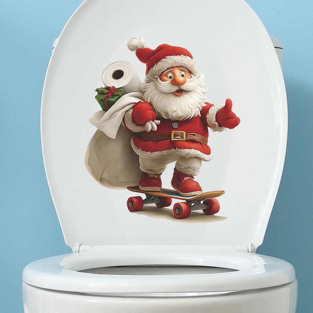 Cartoon Santa Claus Toilet Sticker Removable PVC Holiday Decoration For Bedroom Nursery Bathroom Toilet Decoration Stickers
