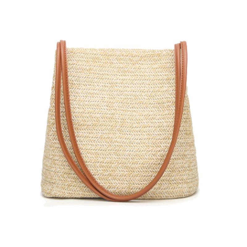 Straw Bucket Bag For Women With Magnetic Closure And Inner Pockets Ideal For Daily Use