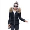 Women's Long Sleeve Hooded Jacket Faux Fur Collar Solid Color Winter Warm Puffer Coat Short Outerwear