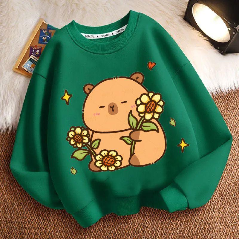 Girls' Fashion Cartoon Capibara Hoodie Spring and Autumn Children's Loose Round-neck Long-sleeved Hoodie