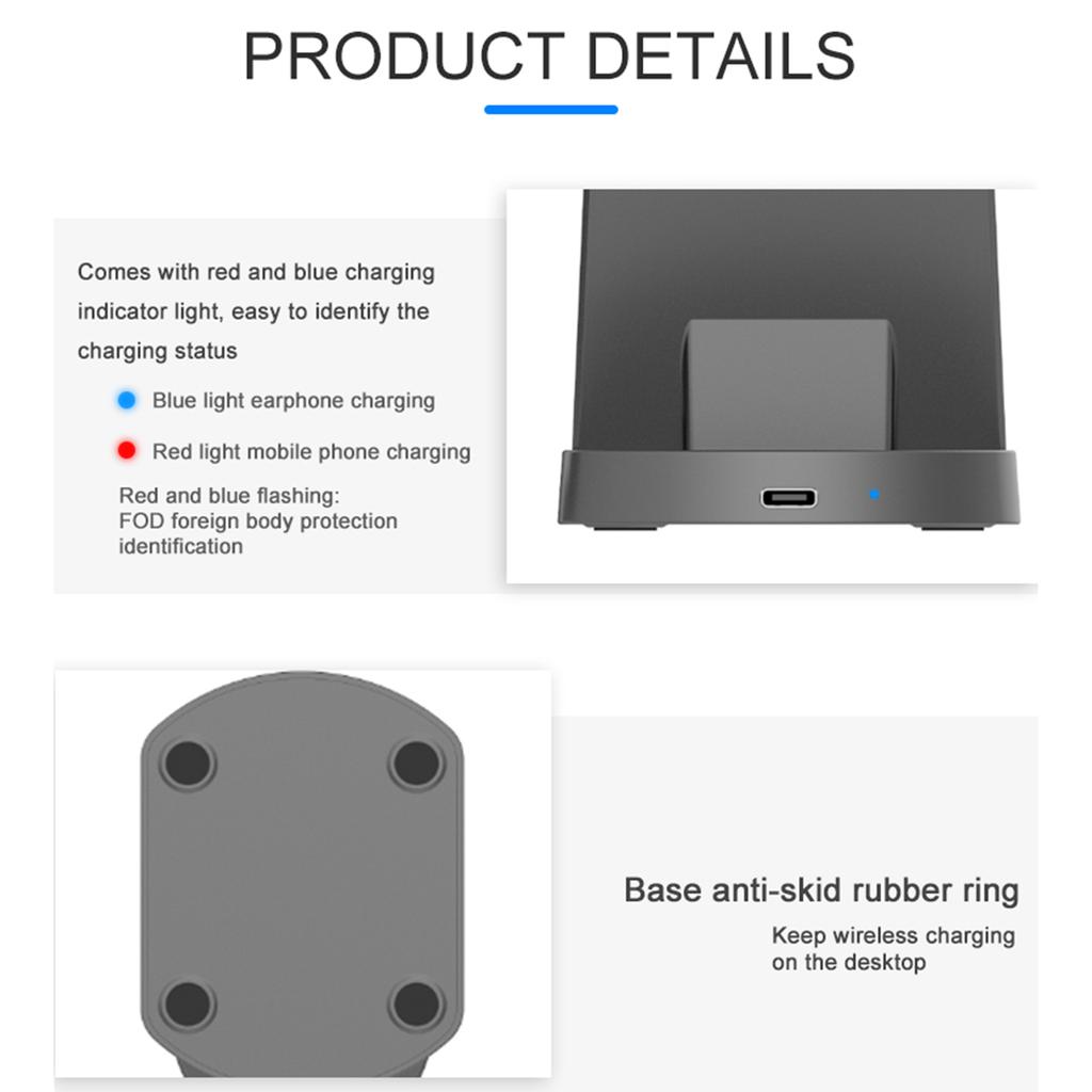 A001 A Kabelloses Ladegerät 3 in 1 Kabellose Ladestation 15W Schnellladung Vertikaler Ständer Kompatibel mit iOS
