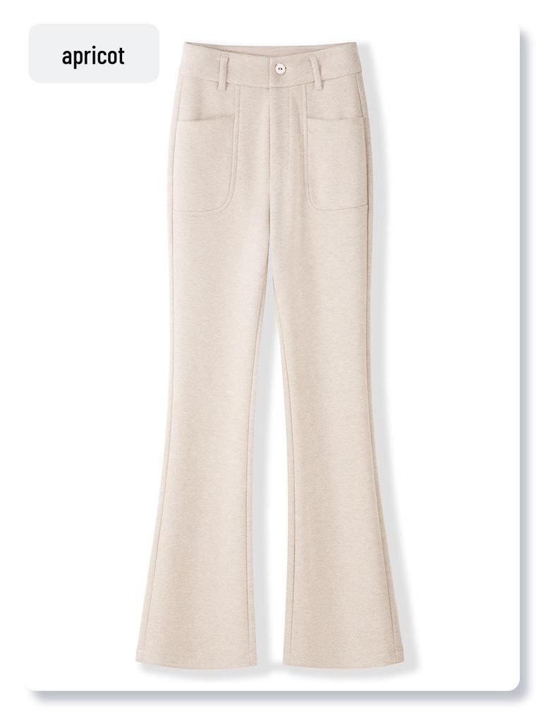 2024 Women's Gray High-Waist Wool Flared Pants – Autumn/Winter Slimming Style