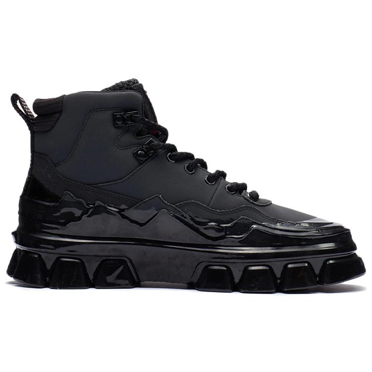 Li Ning CF Tracing Lingjun Cow Leather Slip Resistant Abrasion Resistant High Top Skateboard Shoes Unisex Black AGCR488-2