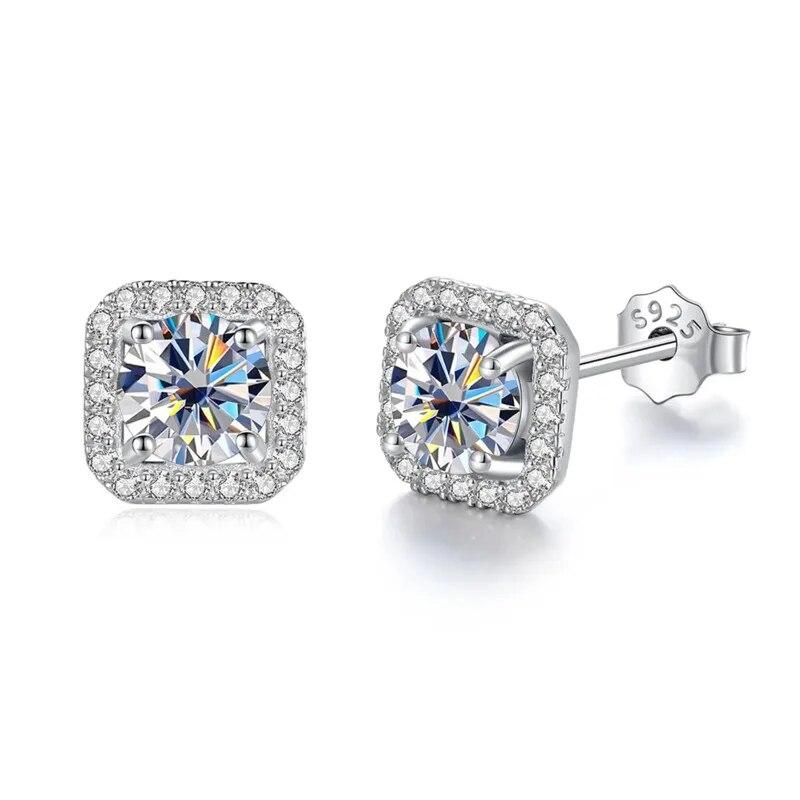 Bague Ringen S925 Sterling Silver Fashion Square Silver Needle Earrings Temperament Set 1ct D Moissente Celebrity Earrings