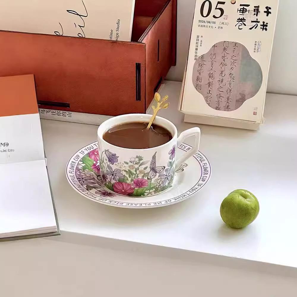 French Style High Appearance Level Violet Coffee Cup and Saucer Set  Mug  Ceramic Drinking Cup  Afternoon Tea Girls' Souvenir