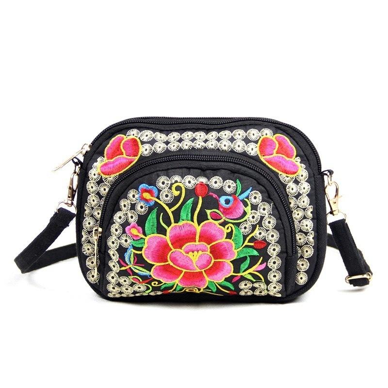 New Yunnan ethnic embroidery bag, double-sided embroidered canvas change bag, mobile phone bag, women's mini oblique span bag