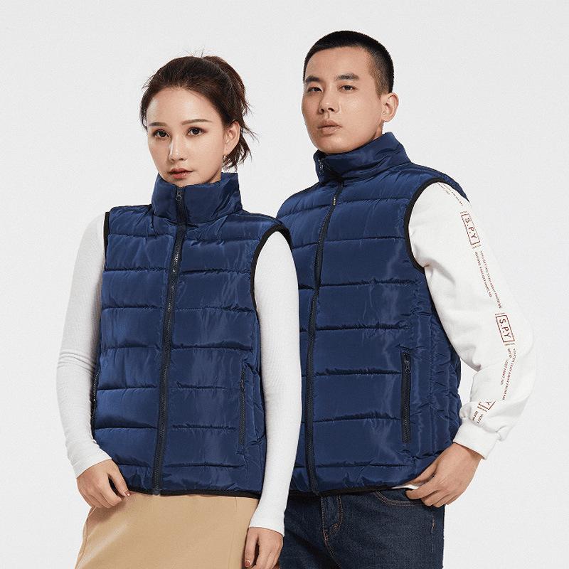 

Легкий пуховый жилет без рукавов со стойкой, карманами на молнии, четыре цвета - оранжевый, красный, синий, черный 5XL тёмно-синий