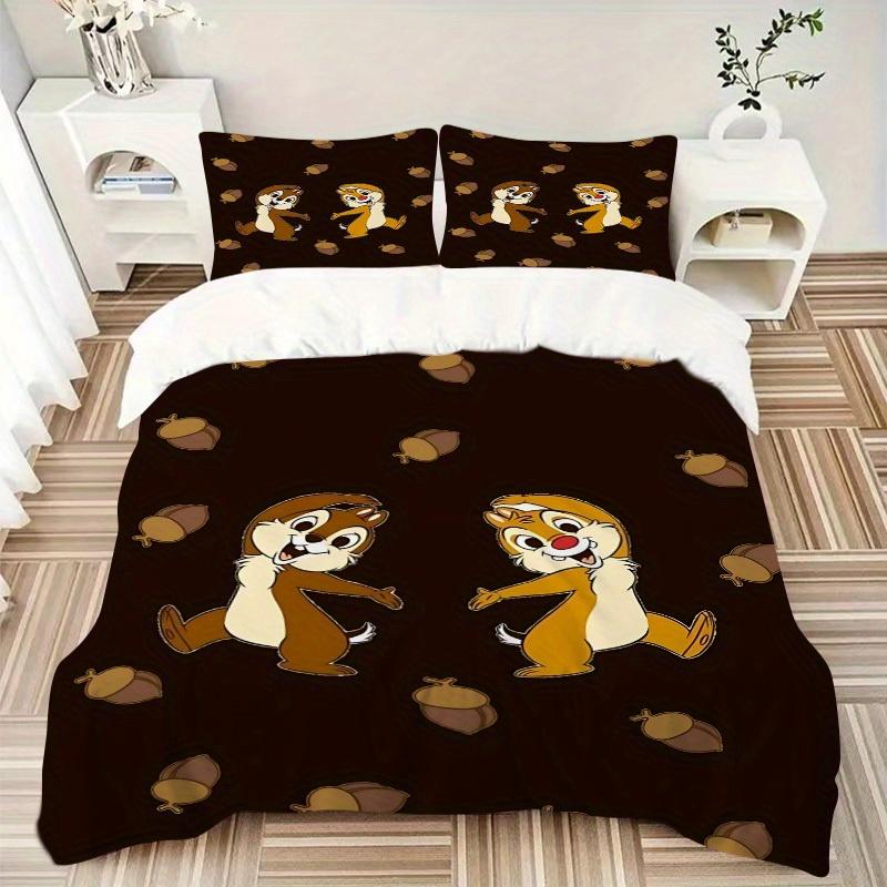 3pcs Chip 'n' Dale Printed Bedding Set, Breathable And Soft, Machine Washable, Christmas Gift, Suitable for Bedroom Decoration, 117