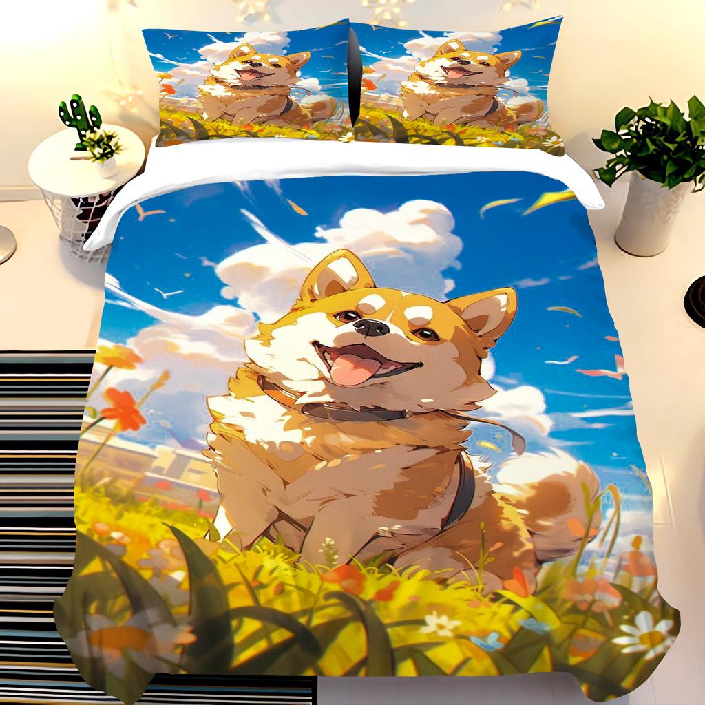 Cute Dogs Bedding Set for Children Bedroom Polyester Various Sizes Decor Ultra Soft Comfortable Cartoon Baby Set