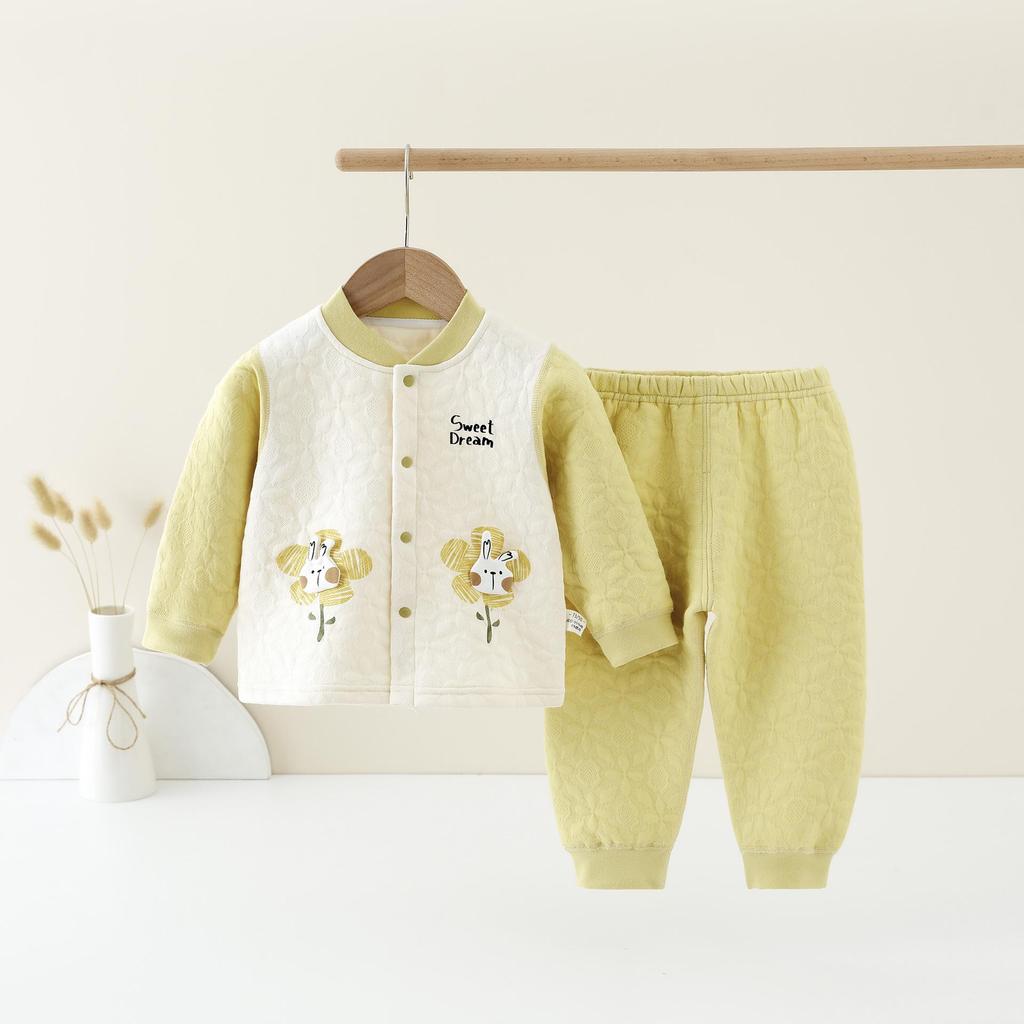 Children's Quilted Warm Underwear Set – Thick 2-Piece for Baby, Spring & Autumn.