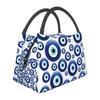 Mati Evil Eye Glass Sky Blue Meandros Patterns Resuable Lunch Box Multifunction Bohemian Cooler Thermal Food Insulated Lunch Bag