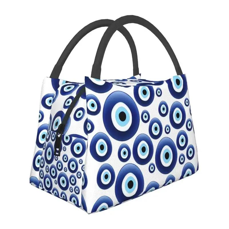 Mati Evil Eye Glass Sky Blue Meandros Patterns Resuable Lunch Box Multifunction Bohemian Cooler Thermal Food Insulated Lunch Bag